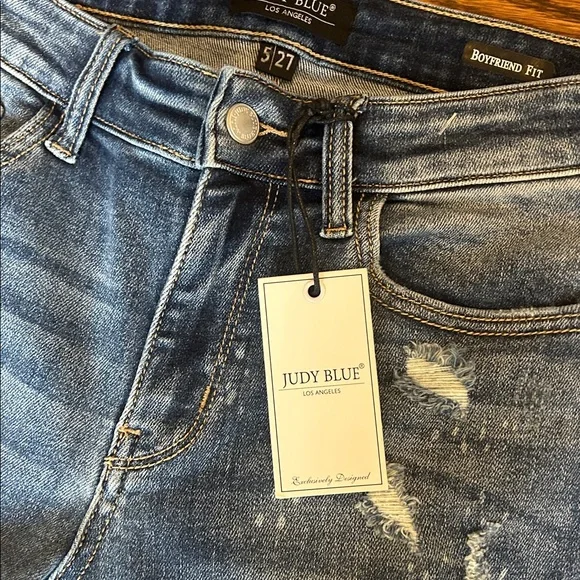 NWT Judy Blue Distressed Boyfriend Jeans medium wash size 27/5 - Picture 5 of 10